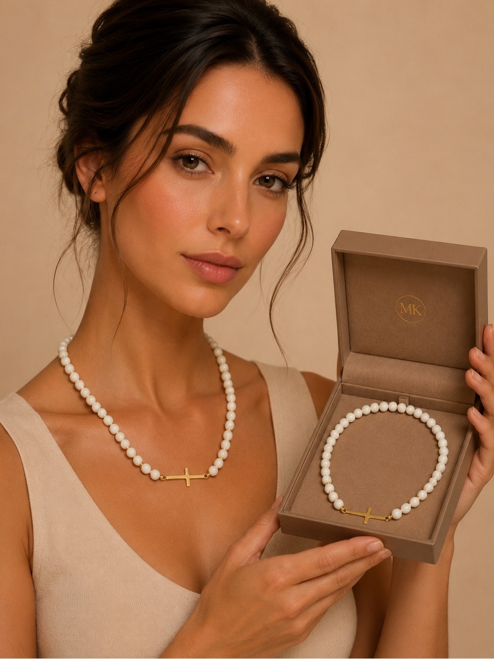 White Beaded Cross Necklace | Faith Inspired Statement Necklace